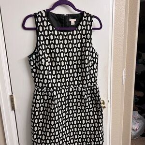 J. Crew Black and White Patterned Midi Dress